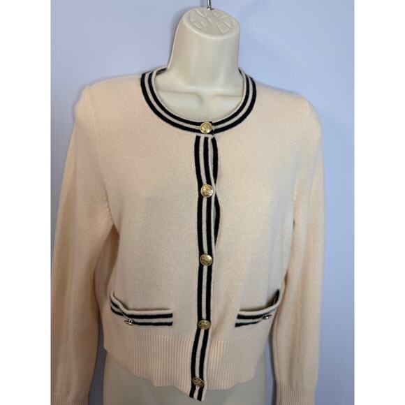 J. Crew Cashmere Sweater Lady Jacket Cardigan with Contrast Trim Sz M Cream - Picture 13 of 16